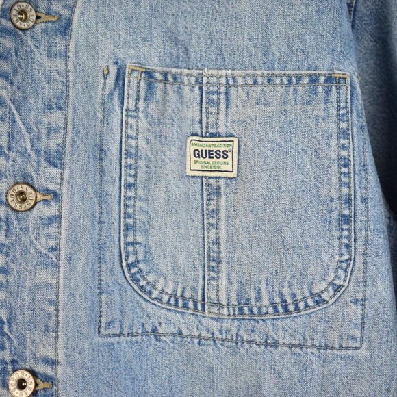 Vintage 80s Guess USA Made Blue Jean Jacket Chore Coat Barn Coat - Picture 7 of 8